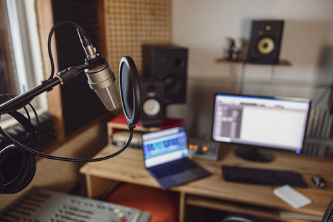sound engineer radio presenter office in recording studio