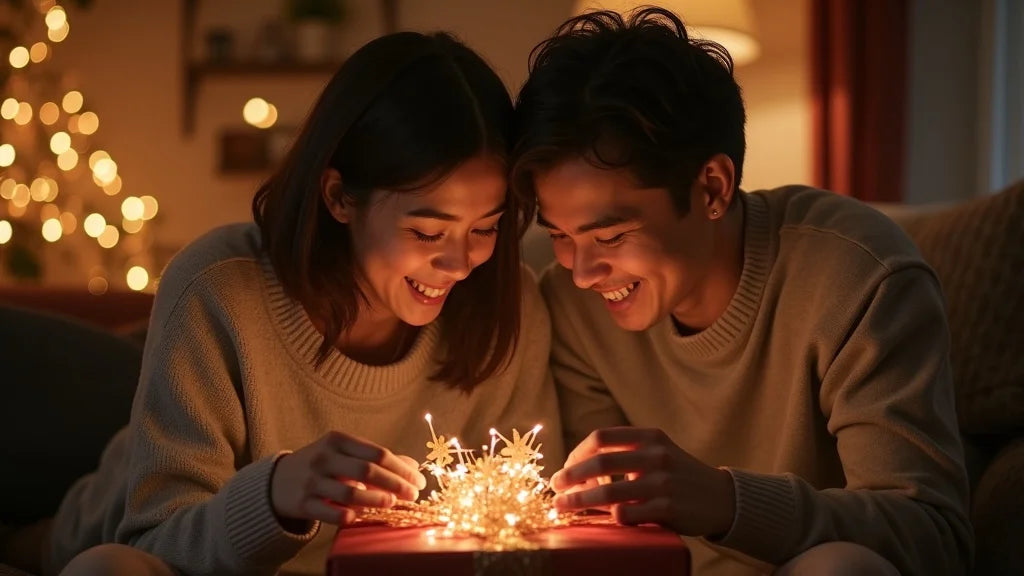 Heartfelt moment of parents opening thoughtful gifts for good gifts for mom and dad