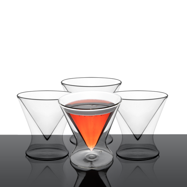 Stemless Martini Glasses with Chiller Set of 2 - Elegant Cocktail Glasses  Set with Cavier Server Bowl - Beautiful Bar Martini Glass Gift Set for