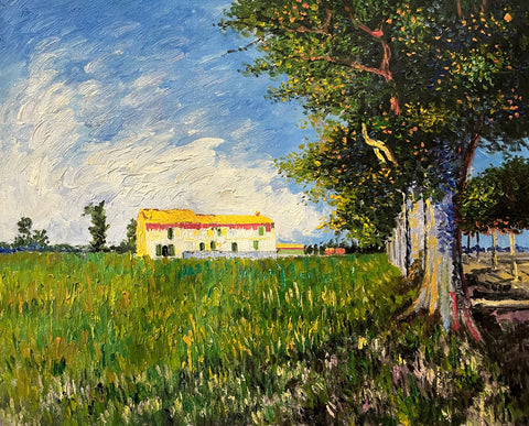 Farmhouse in a Wheat Field by Vincent Van Gogh Reproduction Painting