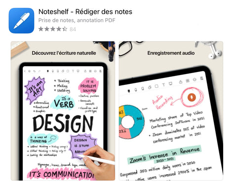 Capture d'écran de l'application de prise de notes Noteshelf