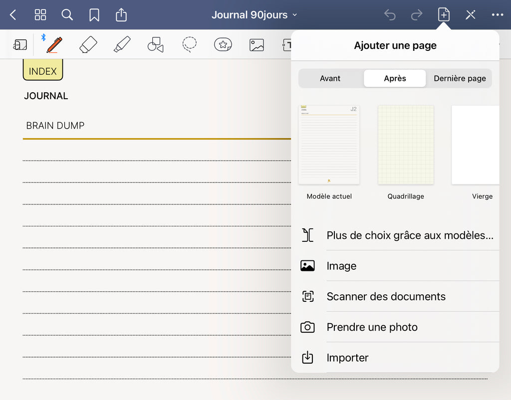 ajouter des nouvelles pages dans goodnotes