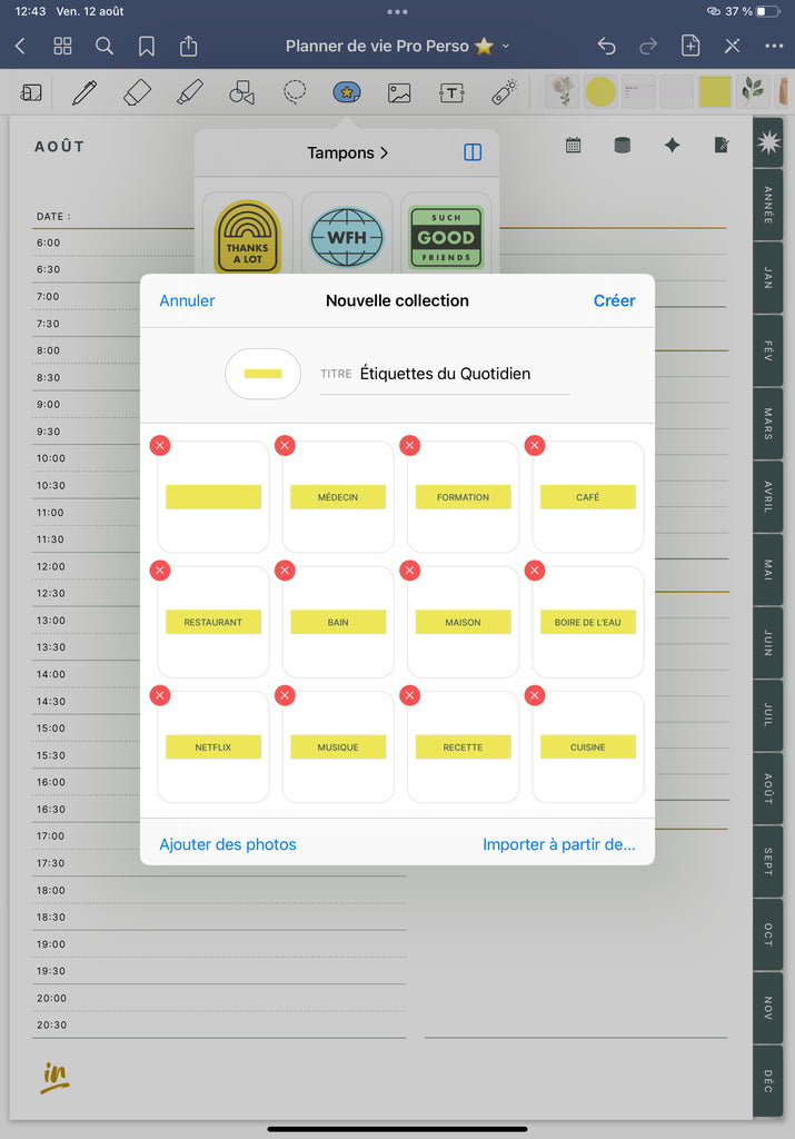 Planificateur de cahier d'enregistrement, avec autocollants de