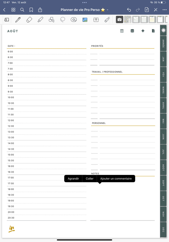 Planificateur de cahier d'enregistrement, avec autocollants de