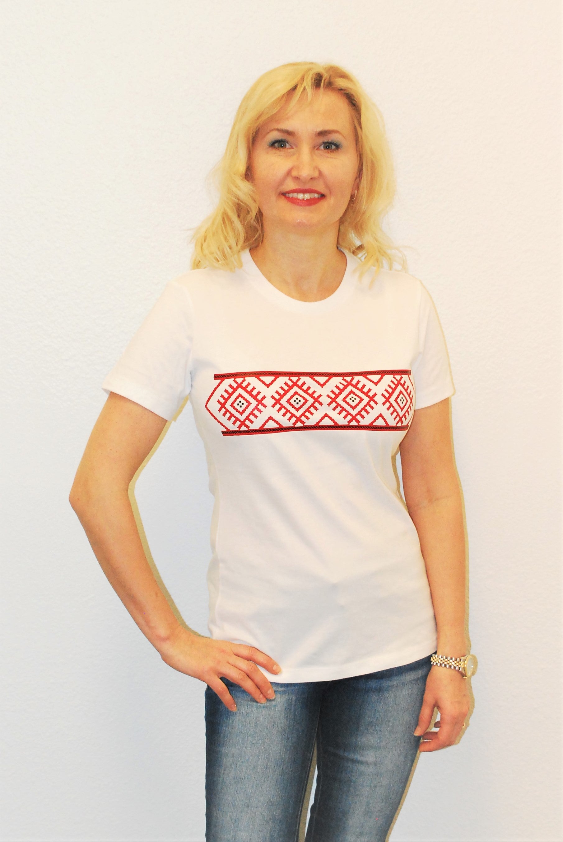 Women's tee shirt "Slavic code" white crew neck