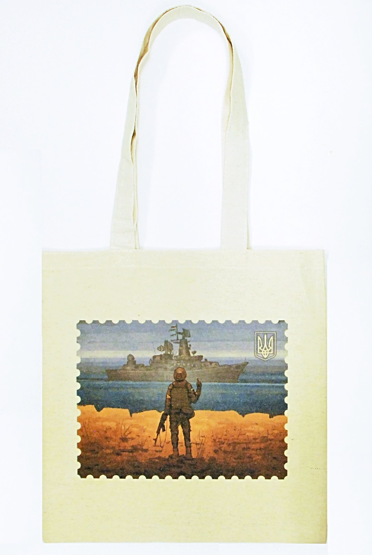 Linen canvas tote bag "Warship stamp"