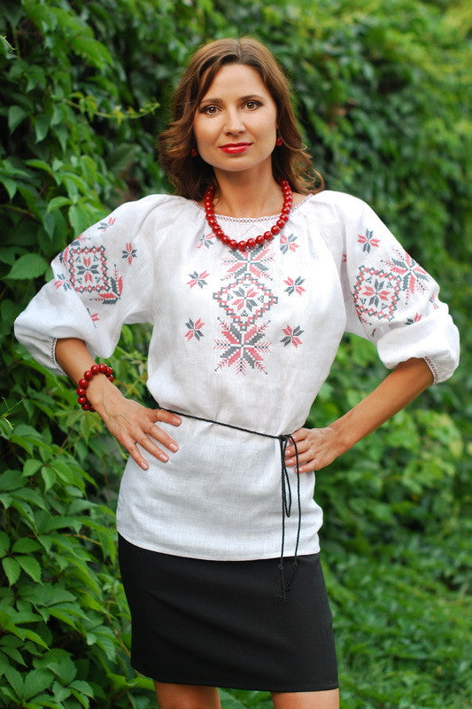 Women's linen (flax) blouse with real embroidery. Sizes S - XL. – Ukie ...