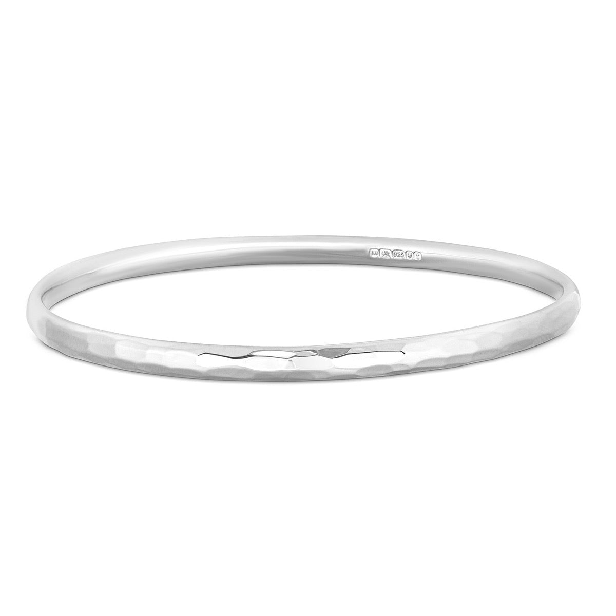 Hammered Silver Bangle 4mm 0val | Hersey & Son Silversmiths