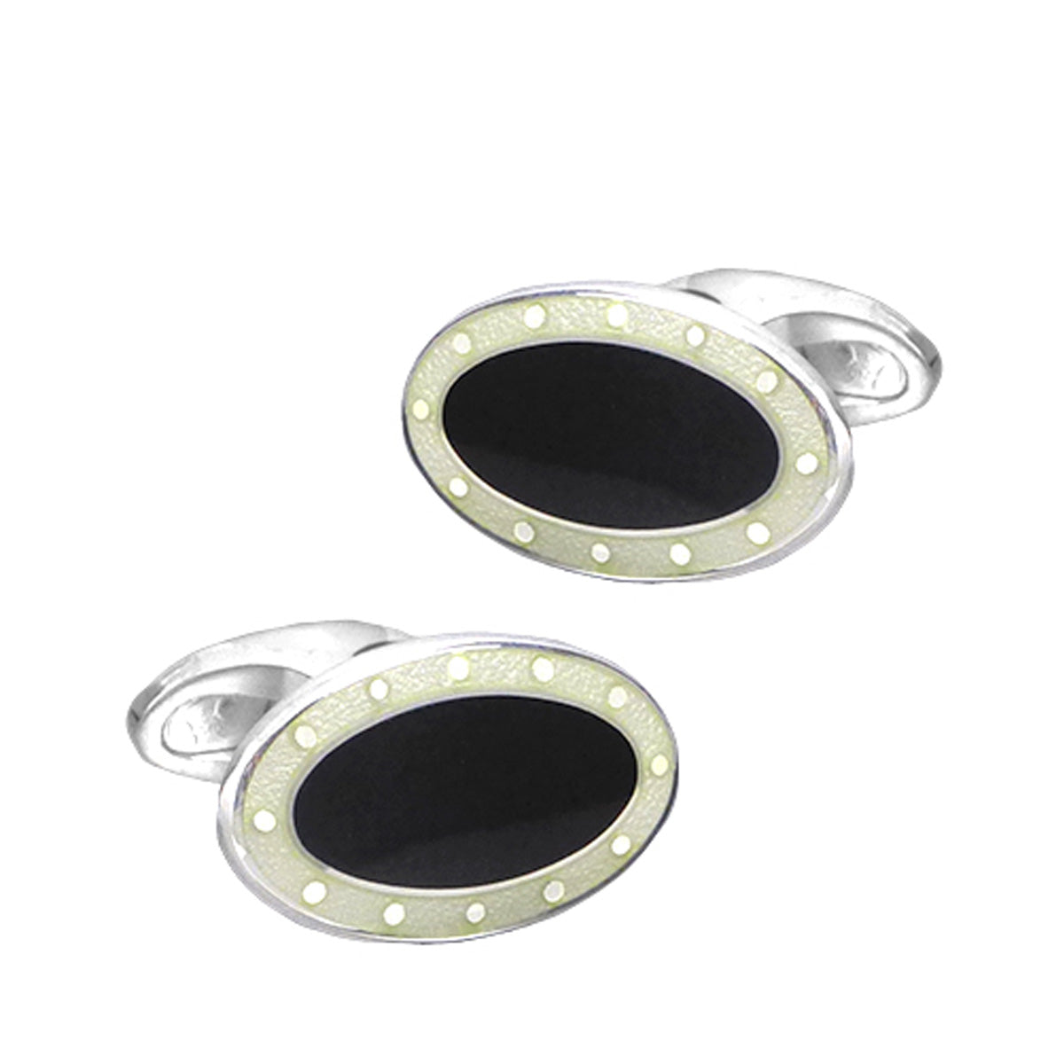 Silver Black & Ivory Enamel Cufflinks by Hersey & Son Silversmiths