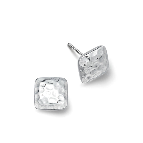 Silver Square Hammered Earrings Large| Hersey & Son Silversmiths