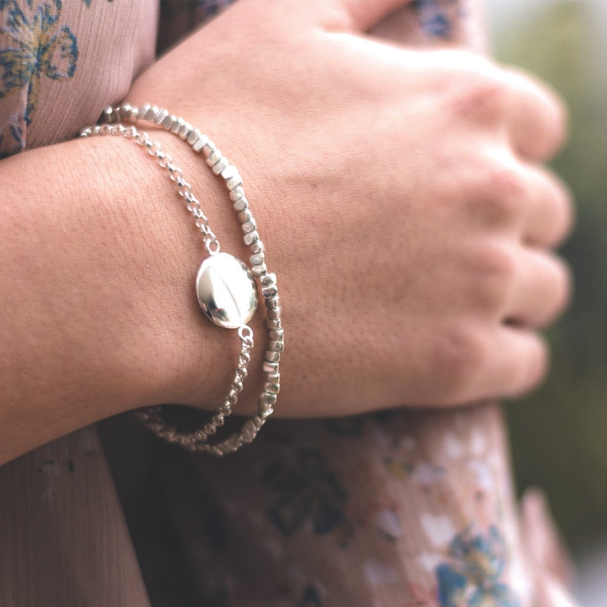 Silver Chain Bracelet With Pebble Charm | Hersey & Son Silversmiths