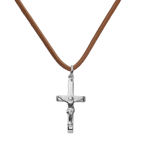 Silver Crucifix Leather Pendant | Hersey & Son Silversmiths