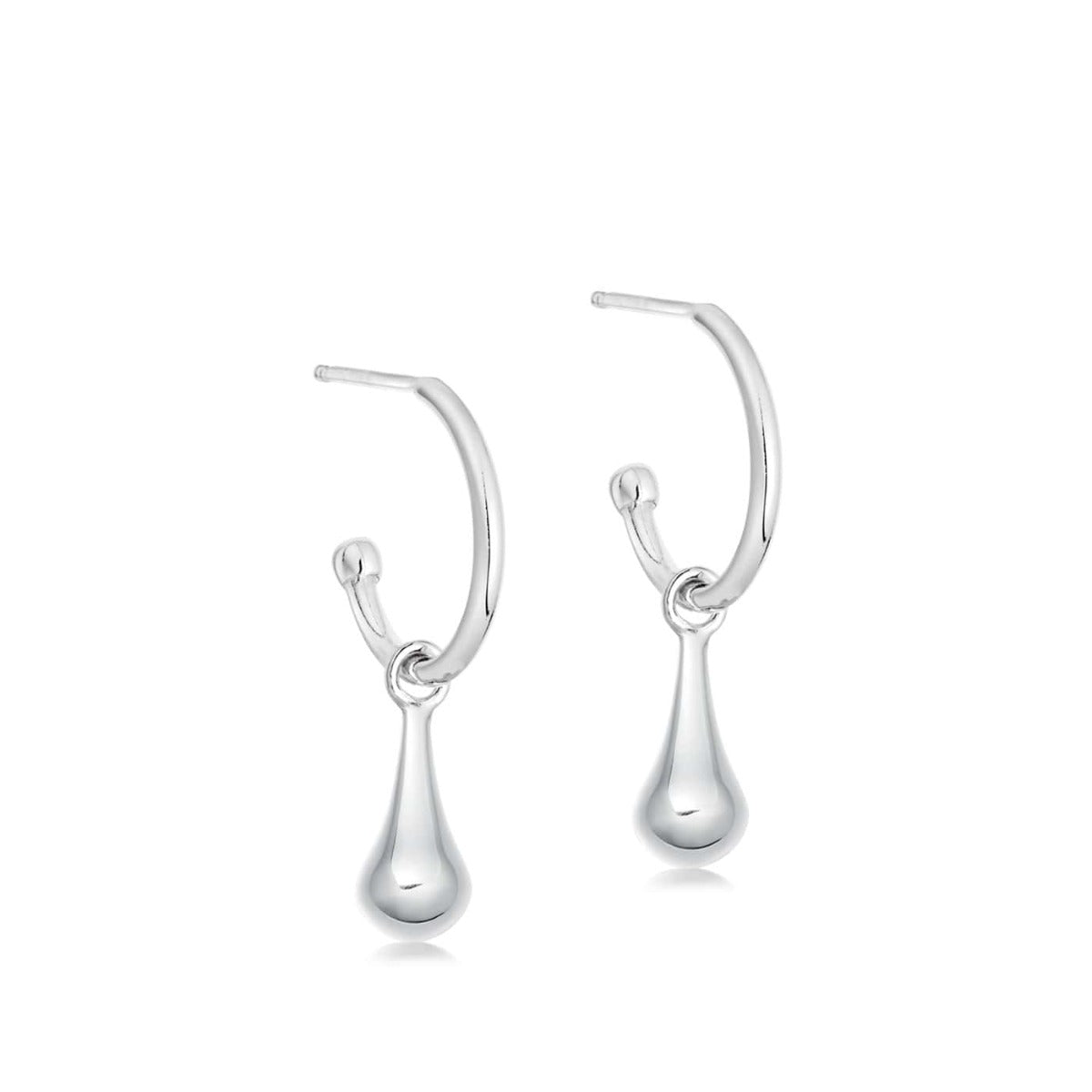 Silver Mini Droplet Charm Hoop Earrings| Hersey & Son Silversmiths