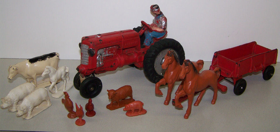 #1940AU Rubber Minneapolis-Moline, Wagon & Asst. Animals