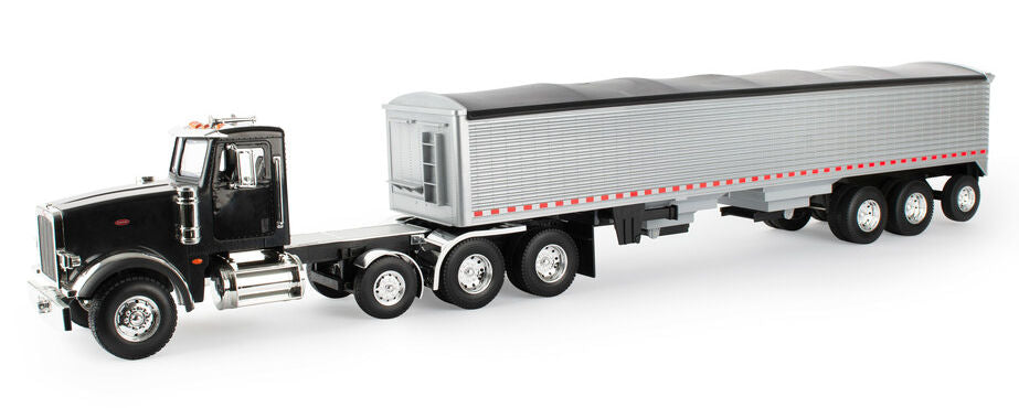 #47367 1/16 Big Farm Black Peterbilt Model 367 Semi with Silver Grain Trailer