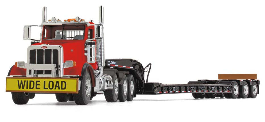 #50-3476 1/50 Cola Red Peterbilt Model 367 Day Cab & Talbert 55SA Triple-Axle Lowboy Trailer