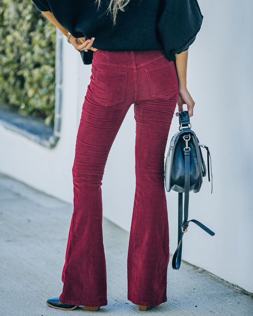 Sophie High Rise Bell Bottom Corduroy Pants - Burgundy - FINAL SALE ...