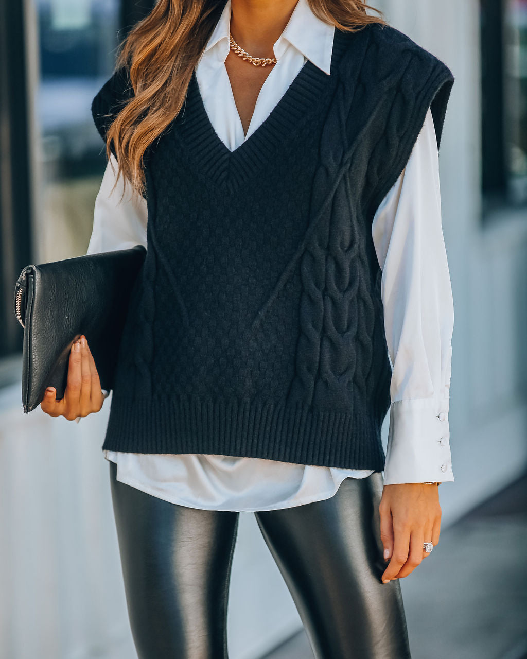 Winnie Cable Knit Sweater Vest - Black – Orro Shop