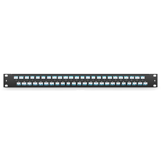 HD1U 19'' Fiber Adapter Panel, 96 Fibers OM4 MultiMode, 48x LC UPC Duplex (Aqua) Adapter, Ceramic Sleeve