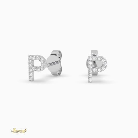 18K Gold 'P' Initial Stud Earrings - shemesh_diamonds