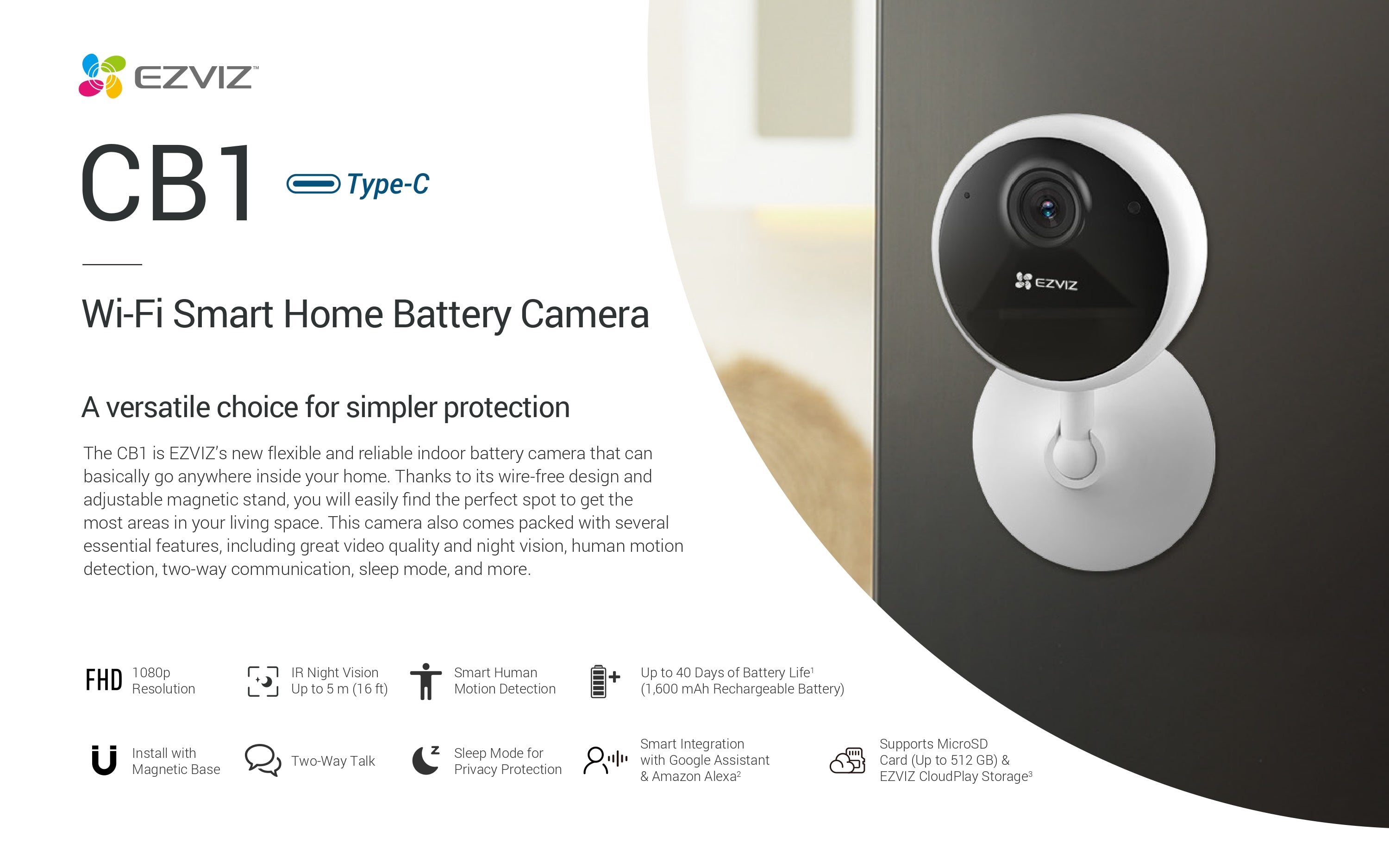 Ezviz CB1 Type-C Wi-Fi Smart Home Battery Camera – Ezvizstore.pk