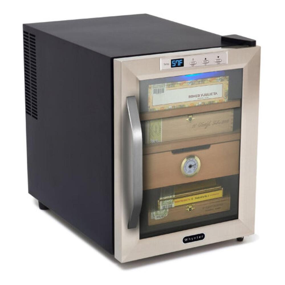 Whynter CHC123DS 14 inch Freestanding 250-Count Electric Cigar Cooler Humidor with 1.2 cu. ft. Capacity, Enhanced LCD temperature display, Internal fan-forced circulation, in Stainless Steel