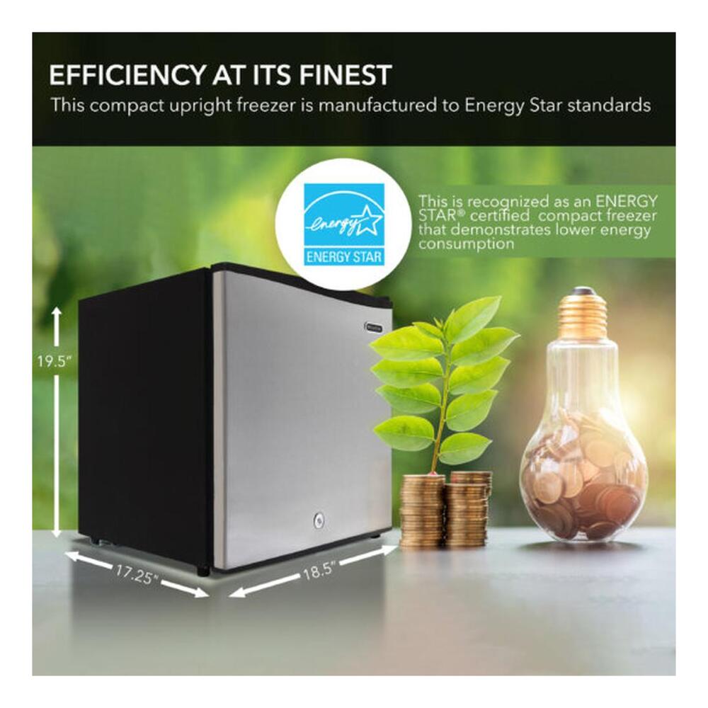 Whynter CUF112SS 19 inch Upright Freezer with Lock, 1.1 cu. ft. Capacity, Manual Defrost, Recessed handle, Powerful compressor cooling, in Stainless Steel