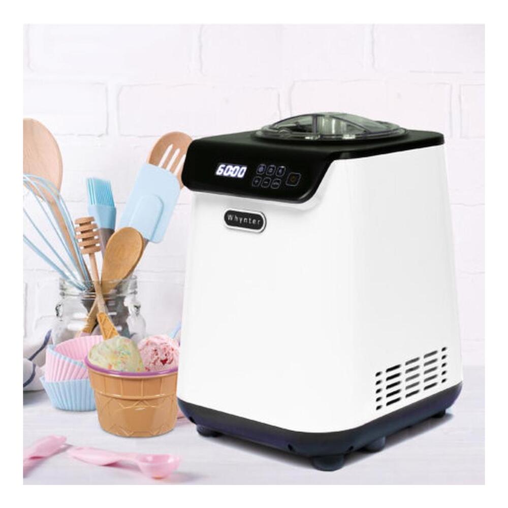 Whynter ICM128WS 10 inch Upright Automatic Ice Cream Maker with 1.28 Quart Capacity, Built-in Compressor, No Pre-Freezing, LCD Digital Display, Timer, with Stainless Steel Bowl, in White