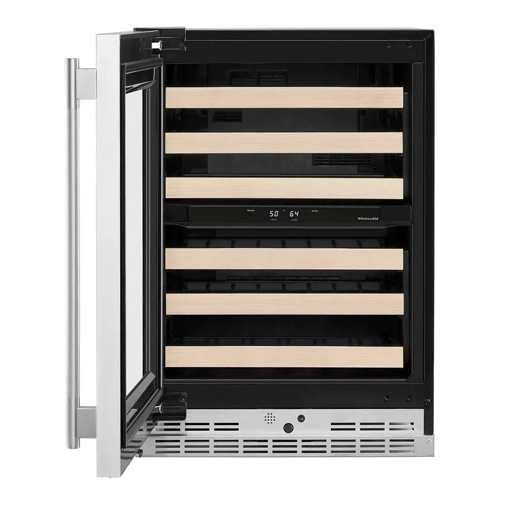 KitchenAid KUWL524S 24 inch Undercounter Wine Cellar with with 46 Bottle Capacity, Motion-Activated LED Lighting, Sabbath Mode, UV-Protected Thermal Glass Door