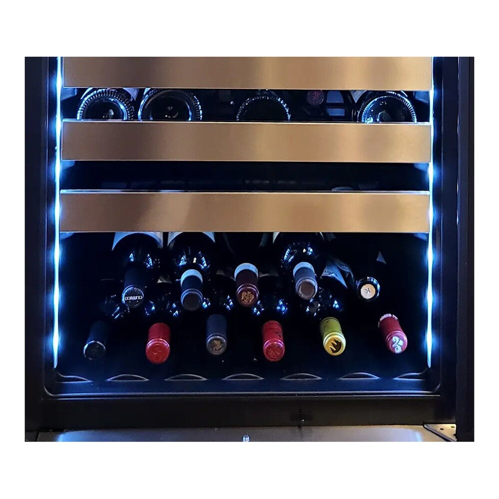 XO XOU2470WDZG 24 inch Dual Zone Wine Column with 15 cu. ft. or 119 Wine Bottle Capacity, Tri-Color LED, Intuitive Digital Control, Secure Door Lock, Field Reversible Door