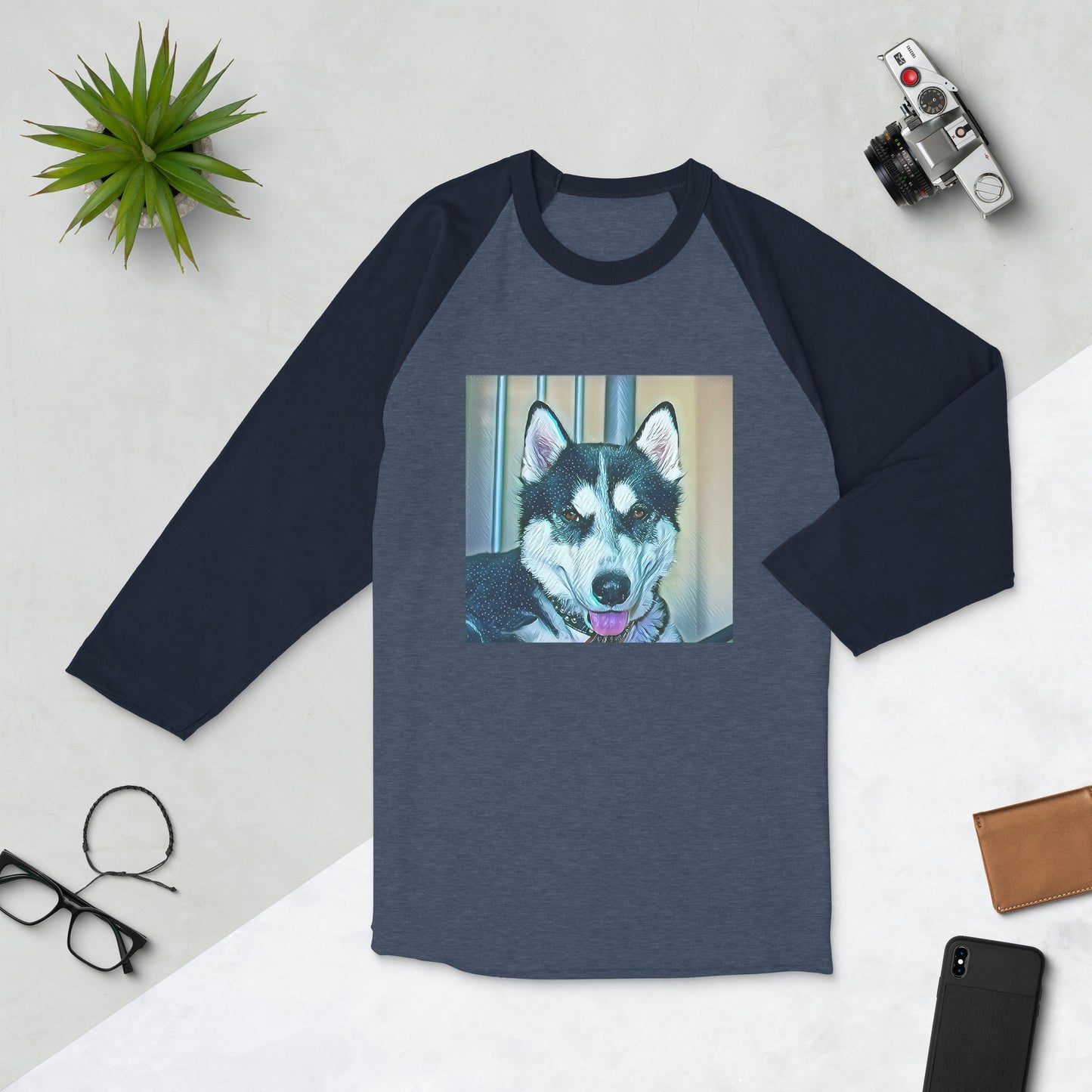 Husky Dog 3/4 Sleeve Raglan Shirt