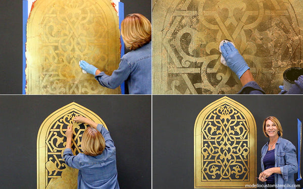 Use wax to seal and protect a gilded stencil pattern created with Modello custom stencils