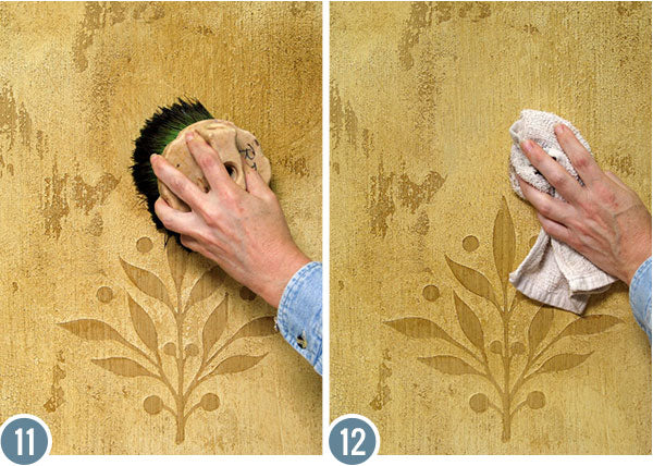 How to Stencil Tutorial: Crackled Plaster Decorative Painting Wall Finish with Flower Stencils