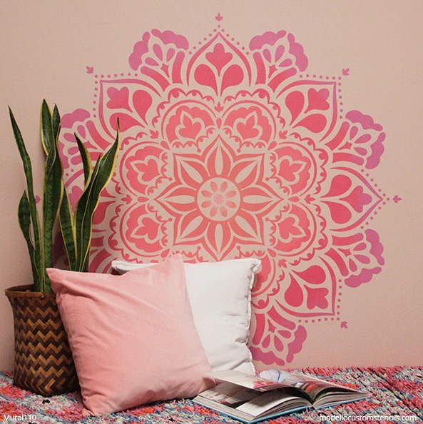How to Paint a Mandala Mural with Wall Stencils from Modello Designs Custom Stencils modellocustomstencils.com