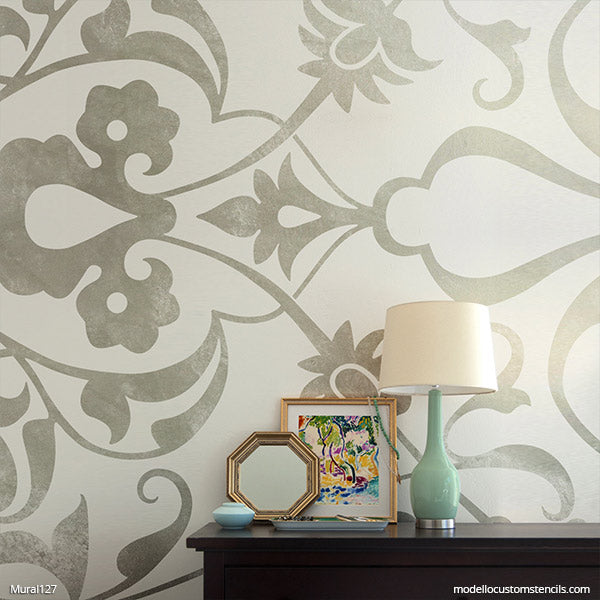 PECHORA Large Floral Wall Stencil Pattern / Wall Stencils for Painting /  Stencils for Walls / Flower Leaf Stencils / Damask WALL STENCIL 