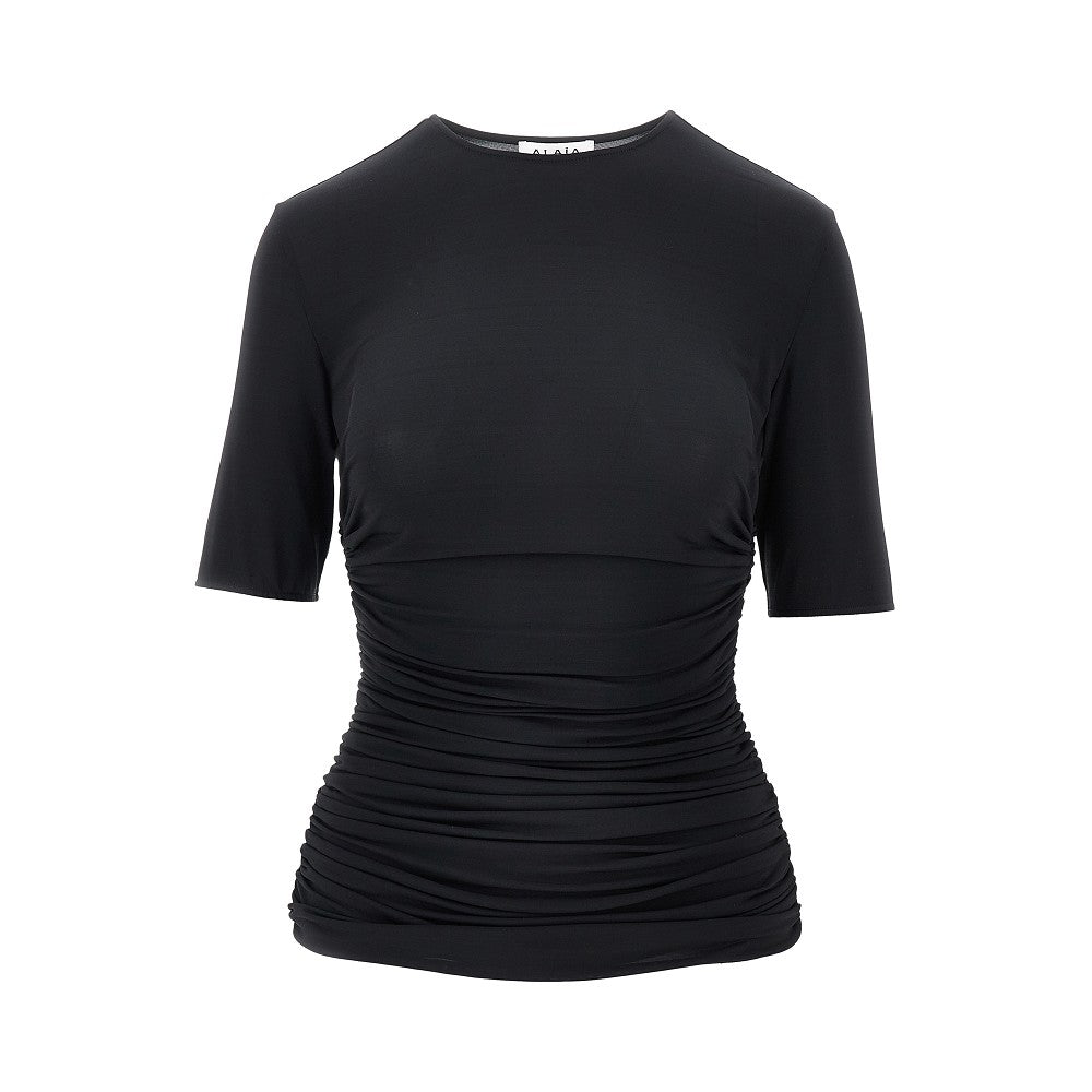 Alaïa Womens Alaia Ruched Round-neck Stretch-woven Top In Black