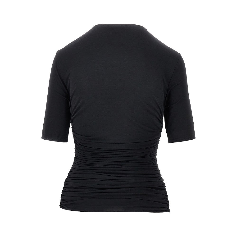 Alaïa Womens Alaia Ruched Round-neck Stretch-woven Top In Black