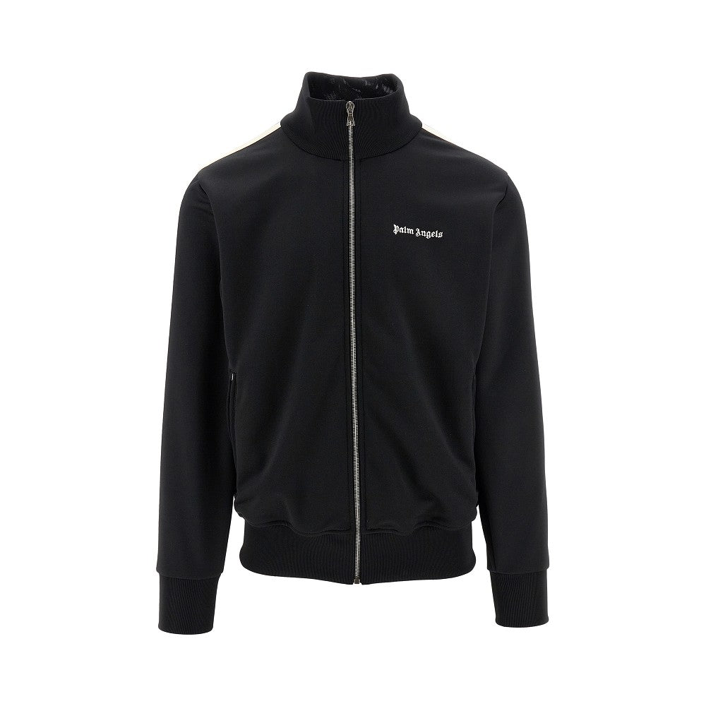 Palm Angels Black High Neck Sweatshirt With Logo Lettering On The Front In Wool Blend Man In Black