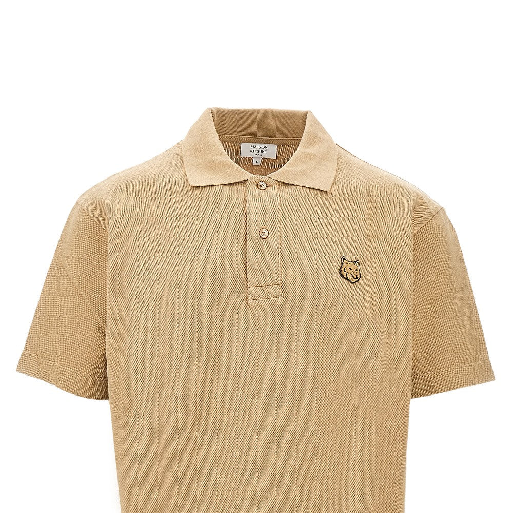 Maison Kitsuné Fox Head Patch Polo Shirt In Beige