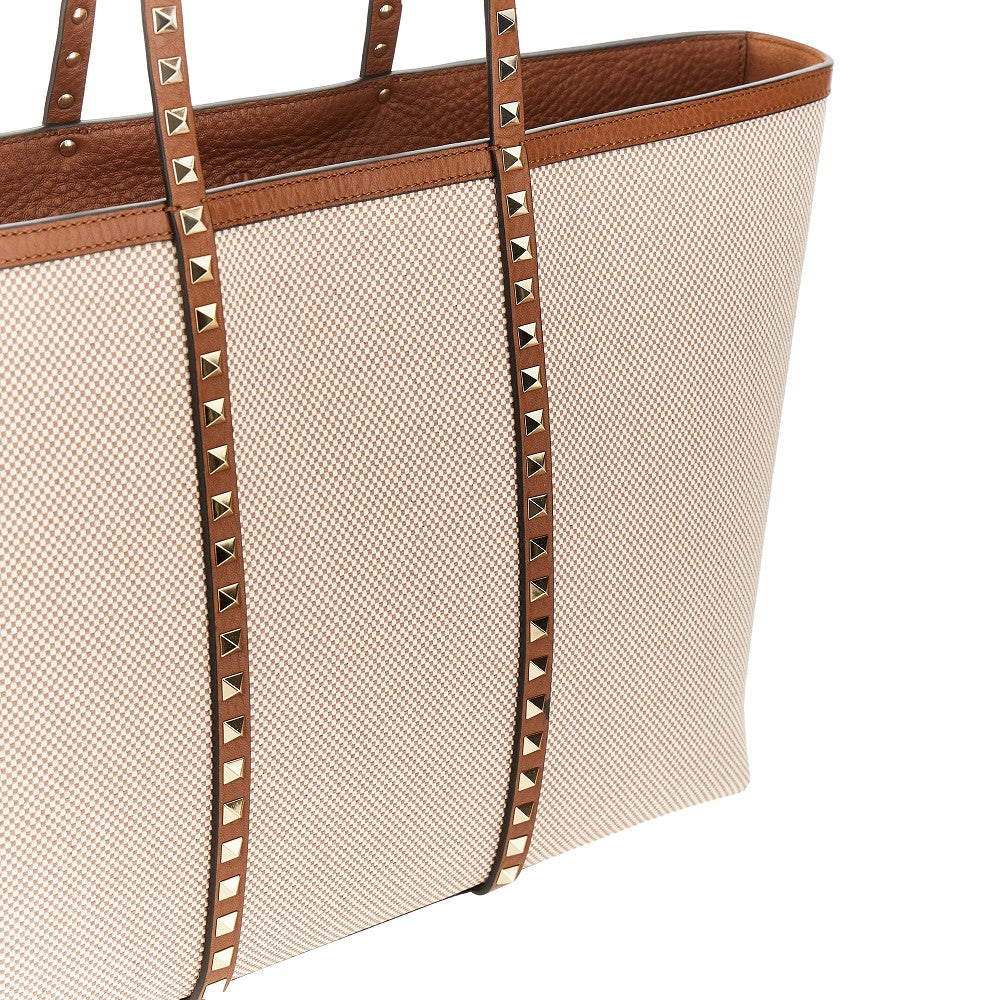 Valentino Canvas 'rockstud' Shopping Bag In Brown