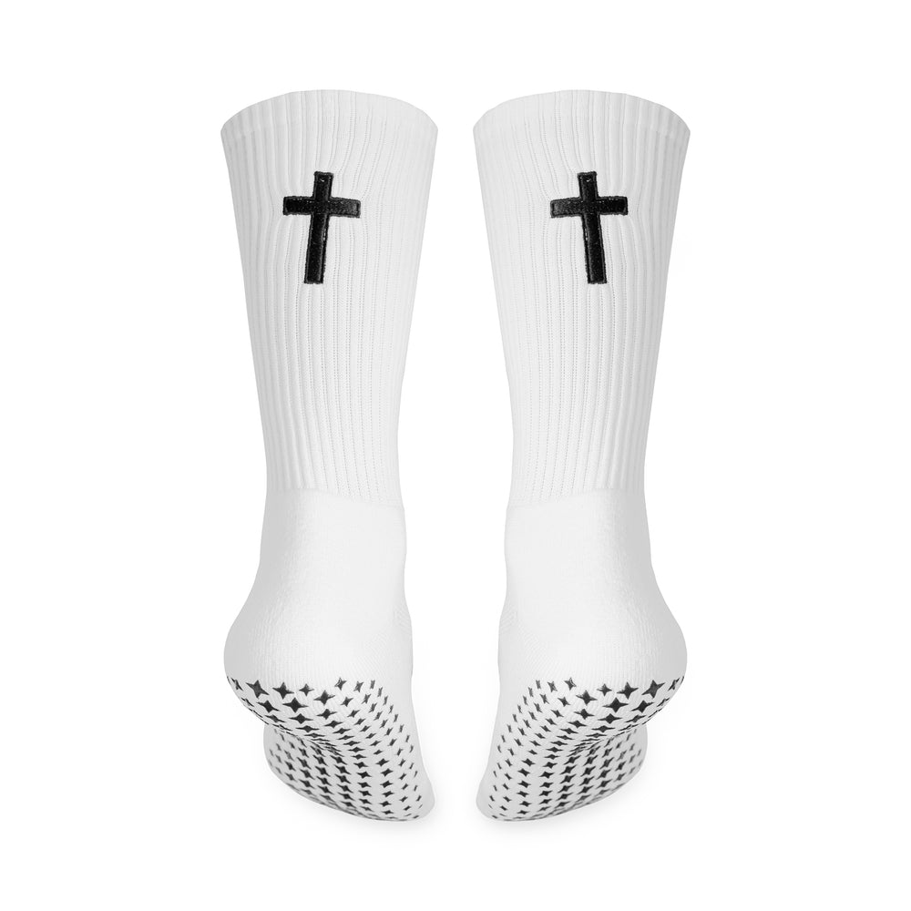 CB™️ White Cross Grip Socks (Gold Cross) – The Chosen Ballers