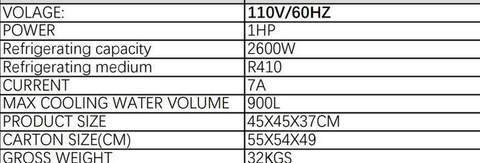 water chiller specifications