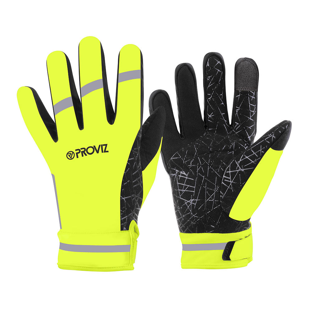 An image of Waterproof Cycling Gloves - Unisex - Large - Proviz - Classic - Yellow - Gift fo...