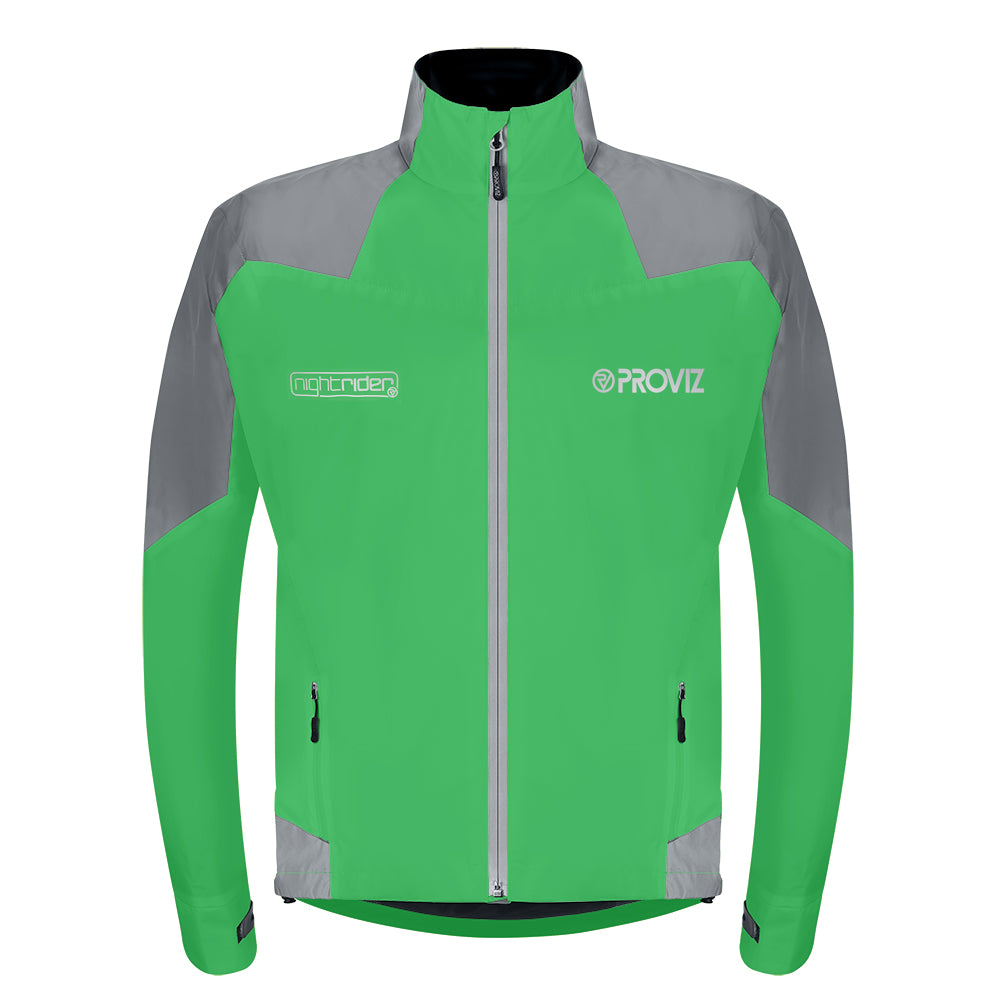 An image of Cycling Reflective & Waterproof Jacket - Men's - 5XL - Proviz - Nightrider - Gre...