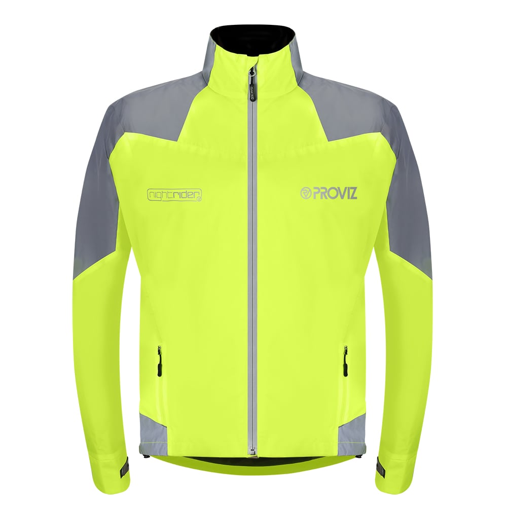 An image of Cycling Reflective & Waterproof Jacket - Men's - Large - Proviz - Nightrider - Y...