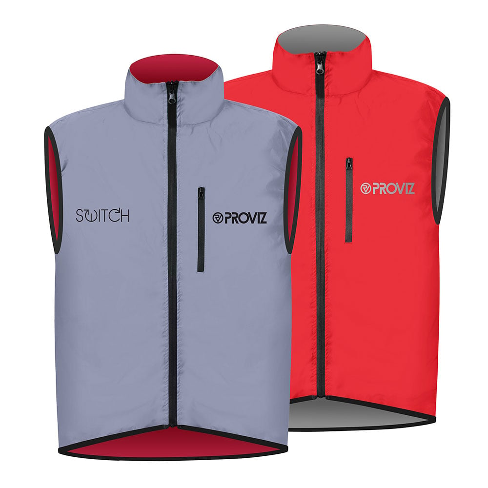 An image of Reflective Reversible Cycling Gilet - Men's - 3XL - Proviz - Switch - Red