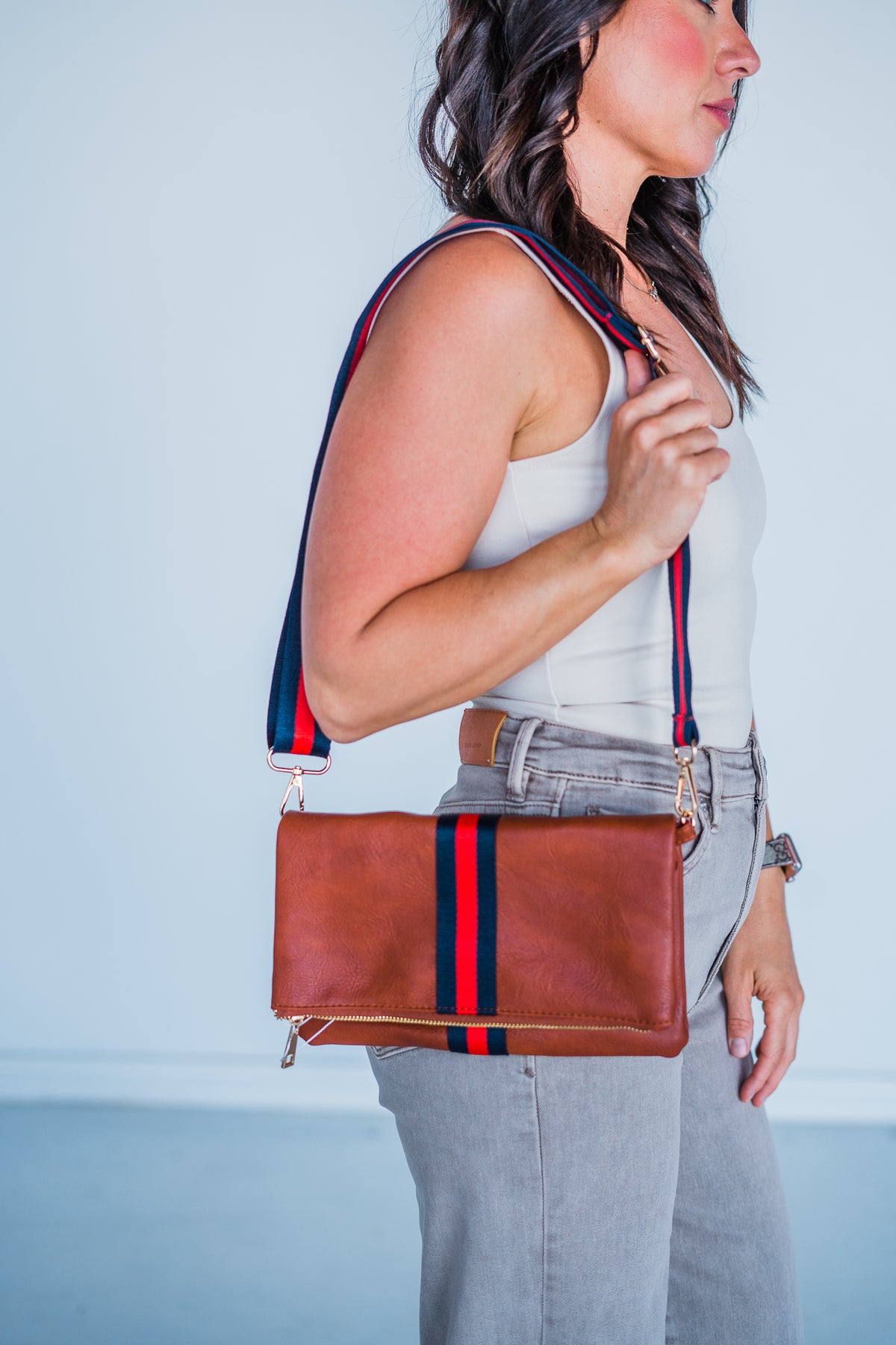 Crossbody Belt Webbing Strap in Red/Navy