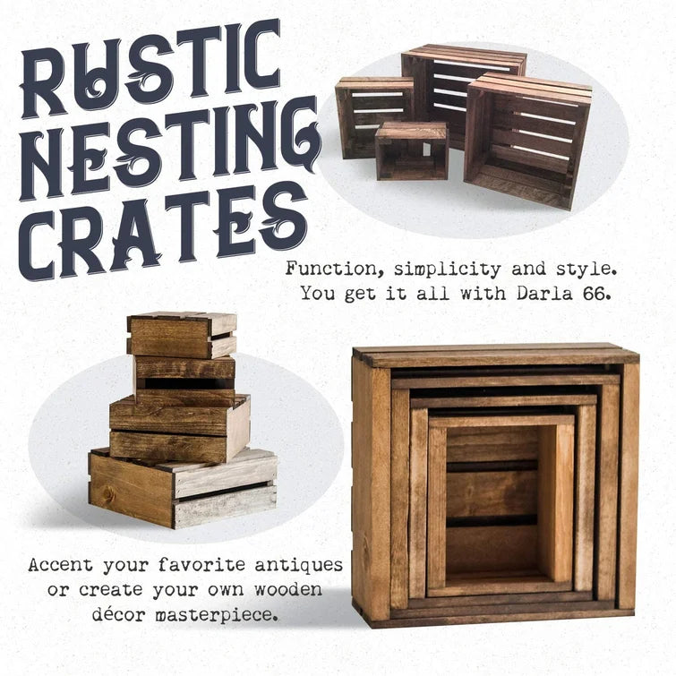 Rustic Wooden Nesting Boxes – Set of 4 Handmade Storage Crates for Home & Decor