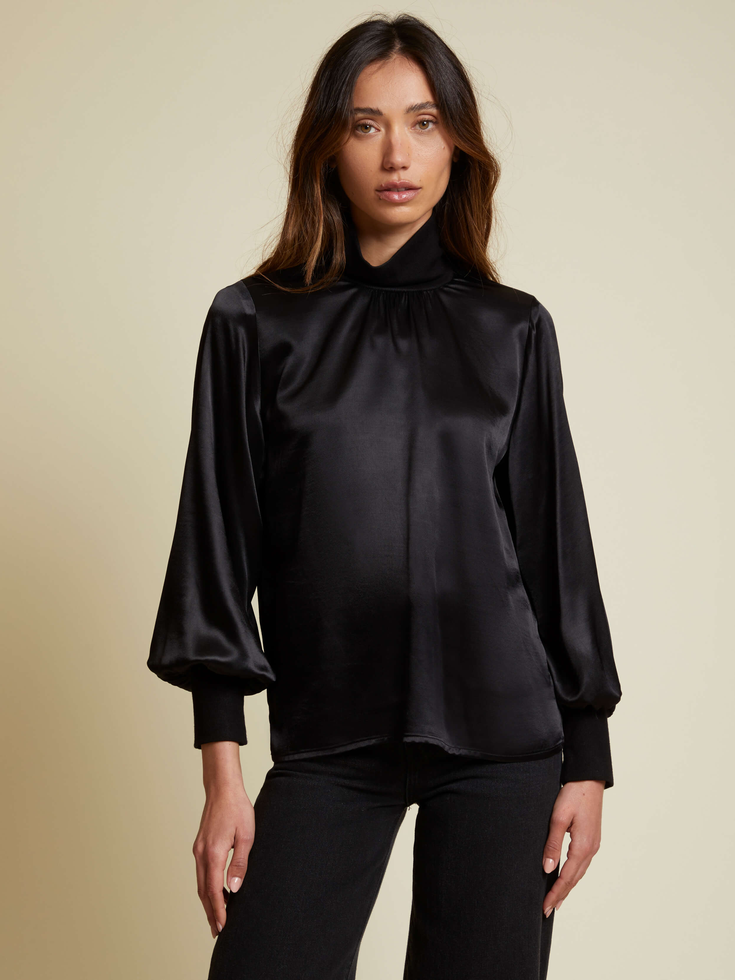 Anne Puff Sleeve Satin Turtleneck | NATION LTD