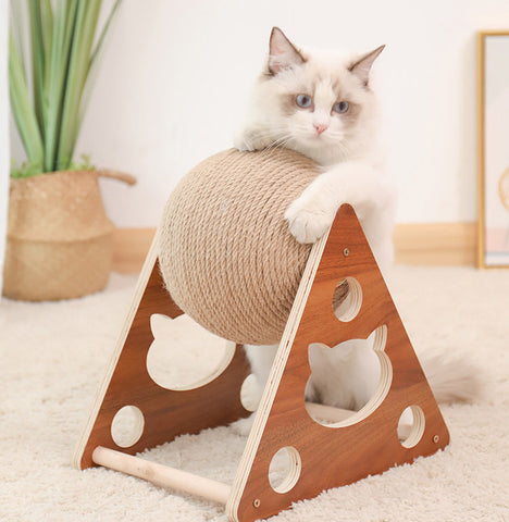 Solid wood tripod cat scratching ball pet toy